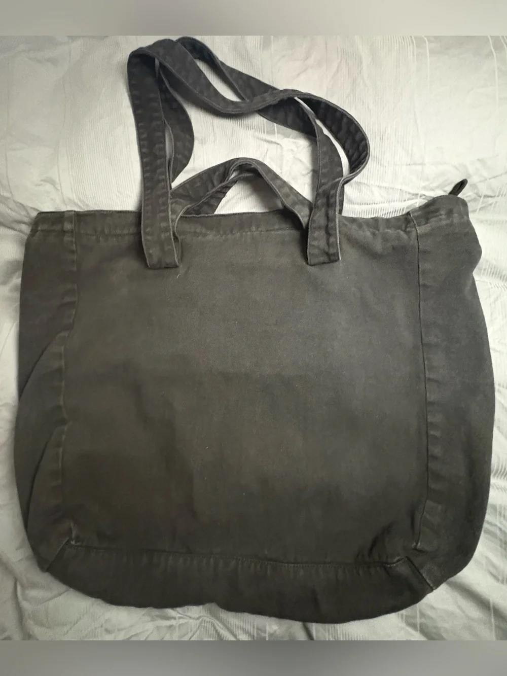 Cotton On Typo Wellness Tote Shoulder Bag Large Black Denim Zipper Pockets NICE